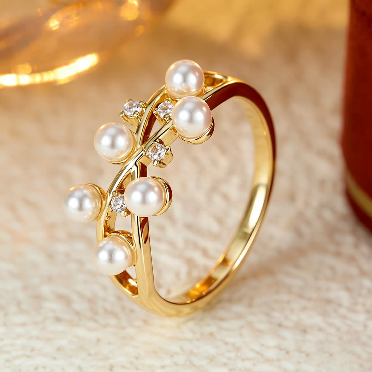 Women's Retro Hollow Copper Ring with Scattered Zirconia